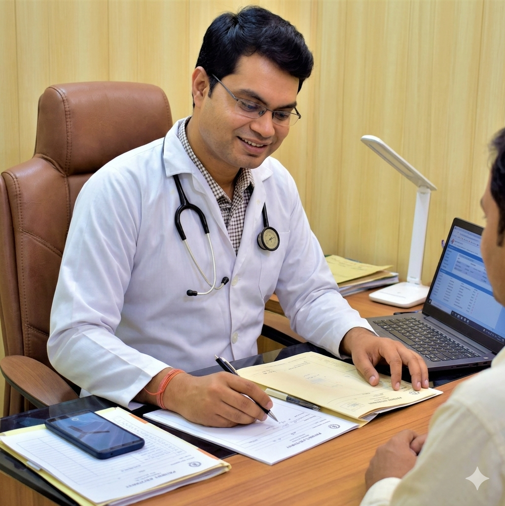 Dr. Vartul Gupta consulting patient